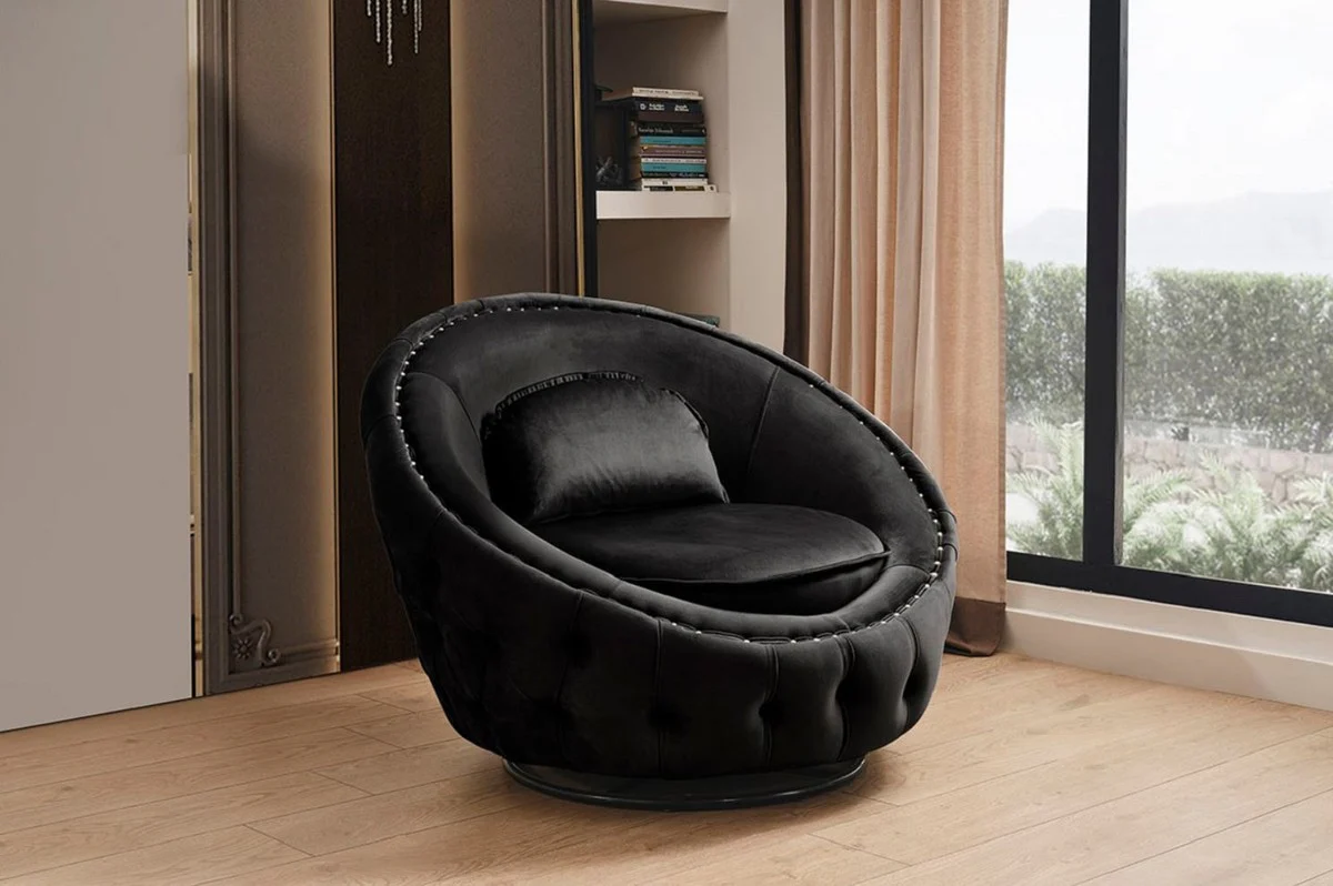 Luxury Chesterfield swivel armchair black Ø 90 cm - Modern Chesterfield living room armchair - Luxury Chesterfield living room furniture