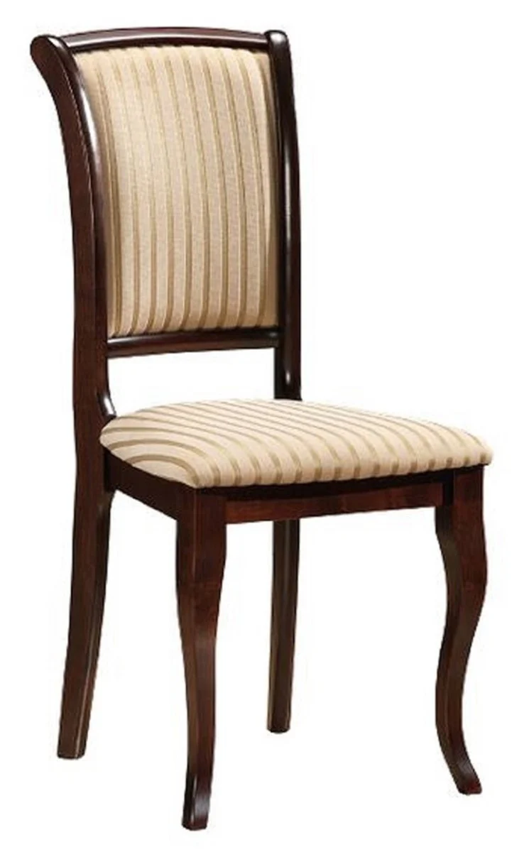 Art Nouveau dining room chair set of 6 cream / gold / dark brown 44 x 44 x H. 96 cm - Elegant solid wood kitchen chairs with stripes - Baroque & Art Nouveau dining room furniture