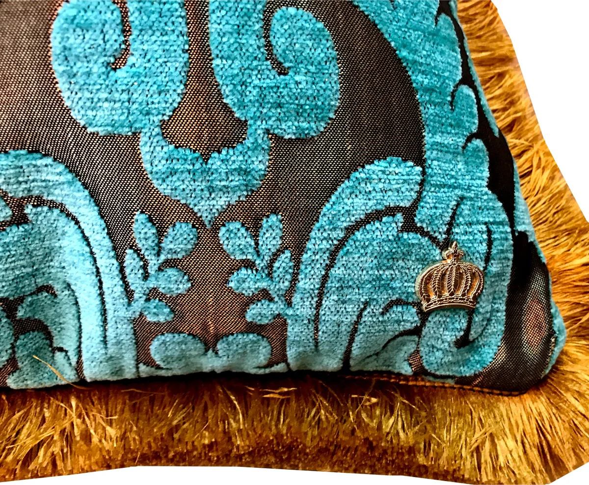 Luxury cushion Pompöös by Harald Glööckler Elegance Collection Baroque pattern turquoise / gold 35 x 55 cm - luxury cushion