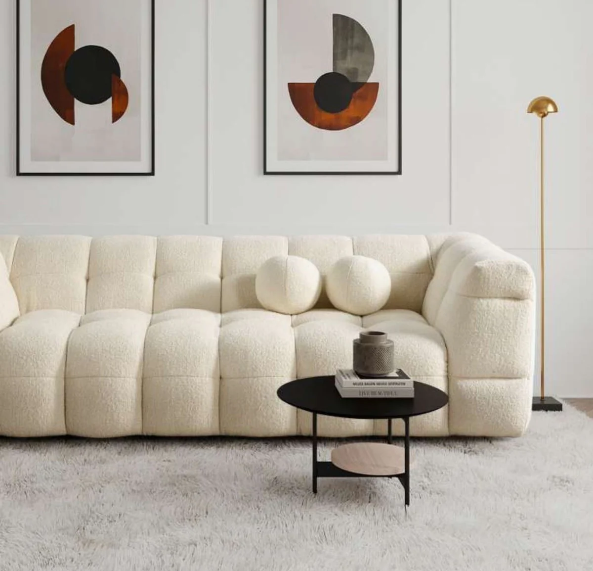 Luxury sofa cream 235 x 75 x H. 100 cm - living room sofa - hotel sofa - living room furniture - hotel furniture - luxury furniture - luxury furnishings - living room furnishings