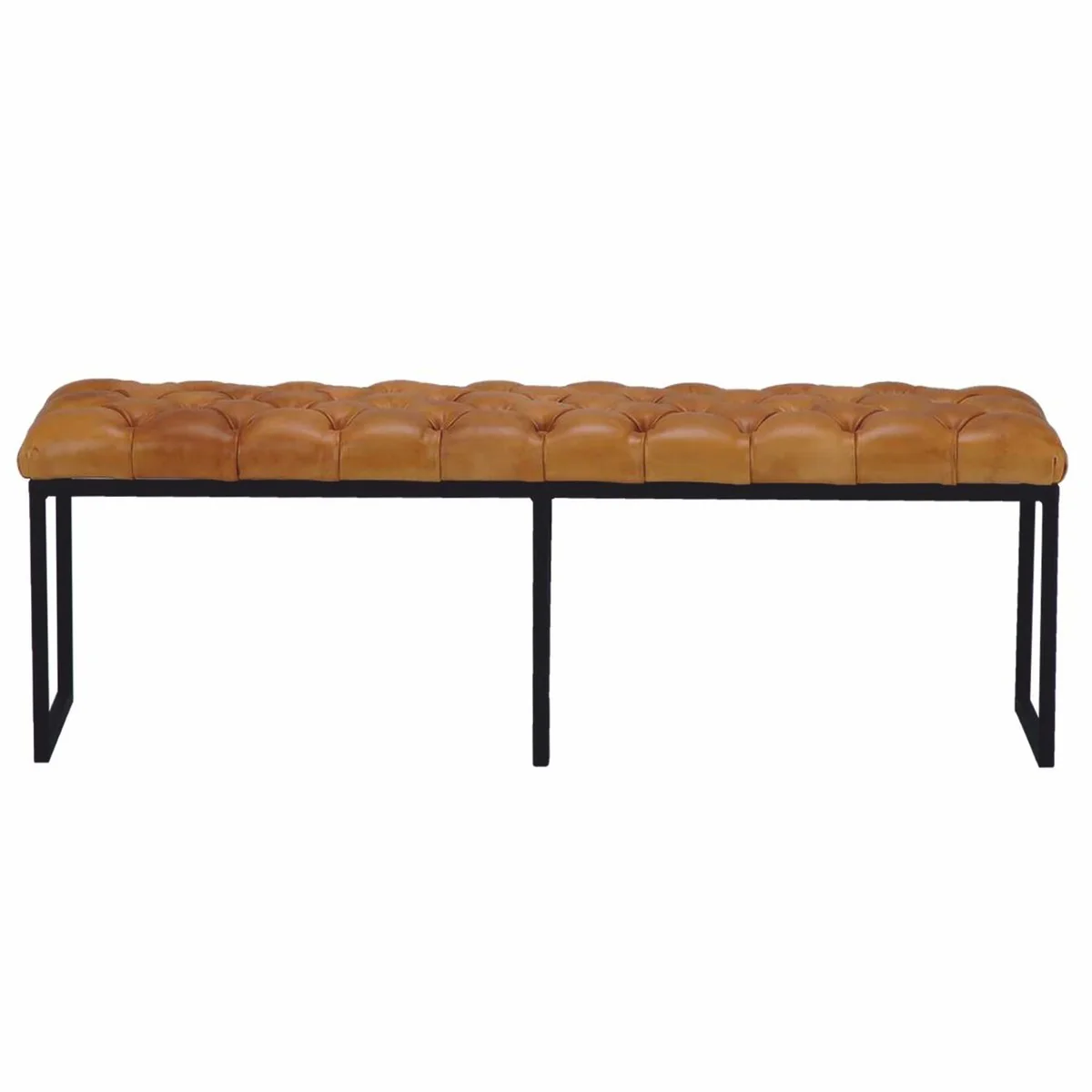 Luxury Chesterfield genuine leather bench light brown / black 130 cm - genuine leather furniture