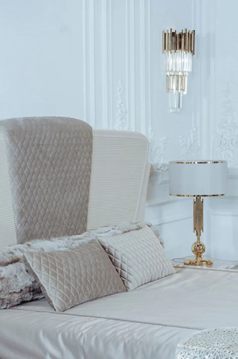 Luxury Art Deco Bedroom Set Beige / Gray / Gold - 1 Double Bed with Headboard & 2 Nightstands - Art Deco Bedroom & Hotel Furniture - Luxury Collection