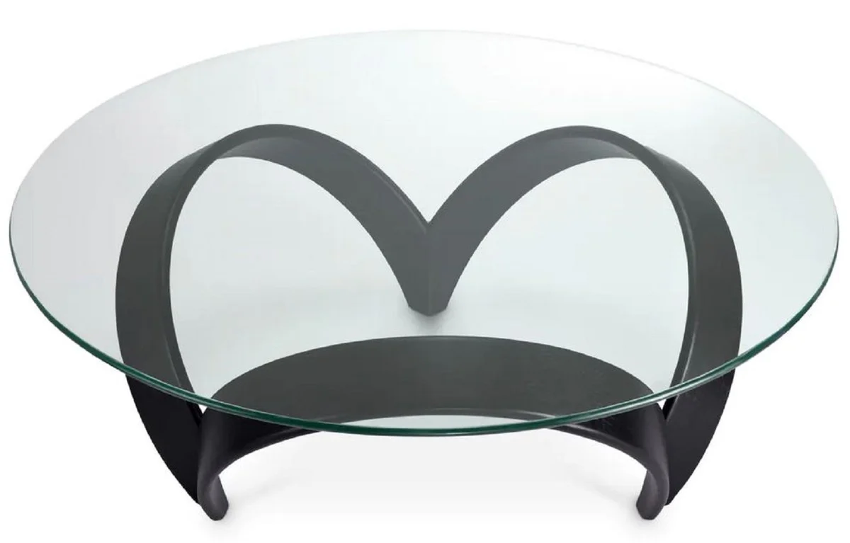 Luxury coffee table black Ø 110 x H. 36.5 cm - Round living room table with glass top - Living room furniture - Hotel furniture - Luxury furniture - Luxury collection