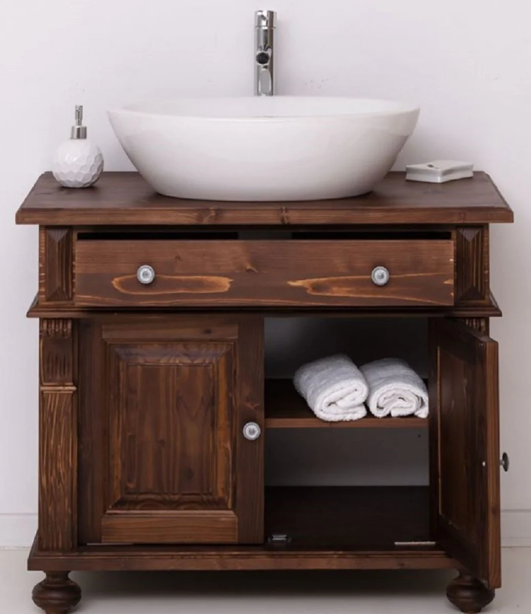 Country House Style Bathroom Set Dark Brown / White - 1 Sink Cabinet & 1 Oval Ceramic Wash Basin - Bathroom Furniture in Country House Style - Country House Style Furniture - Country House Style Furnishings