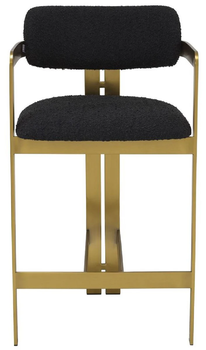 Luxury bar chair black / brass 53 x 44.5 x H. 97 cm - Padded stainless steel bar stool - Luxury bar furniture