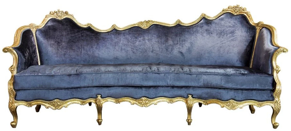 Luxury Baroque Velvet Sofa Blue / Gold - Elegant Handmade Living Room Sofa in Baroque Style - Baroque Living Room Furniture - Noble & Magnificent