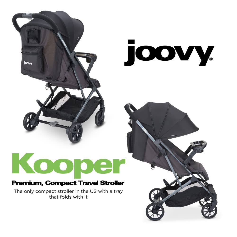 Joovy Kooper Lightweight Baby Scooter with Removable, Swivel-Open Tray, Big Wheels, Reclining Seat with Footrest, Extra-Large Retractable Canopy and Compact Fold (Forged Iron)