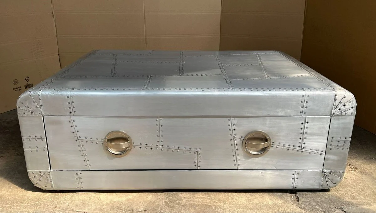 Aluminum airplane aviator coffee table silver 120 cm - aluminum furniture