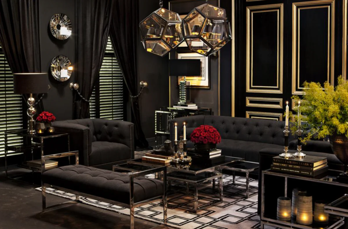 Luxury Art Deco designer side table with smoked glass - hotel table furniture