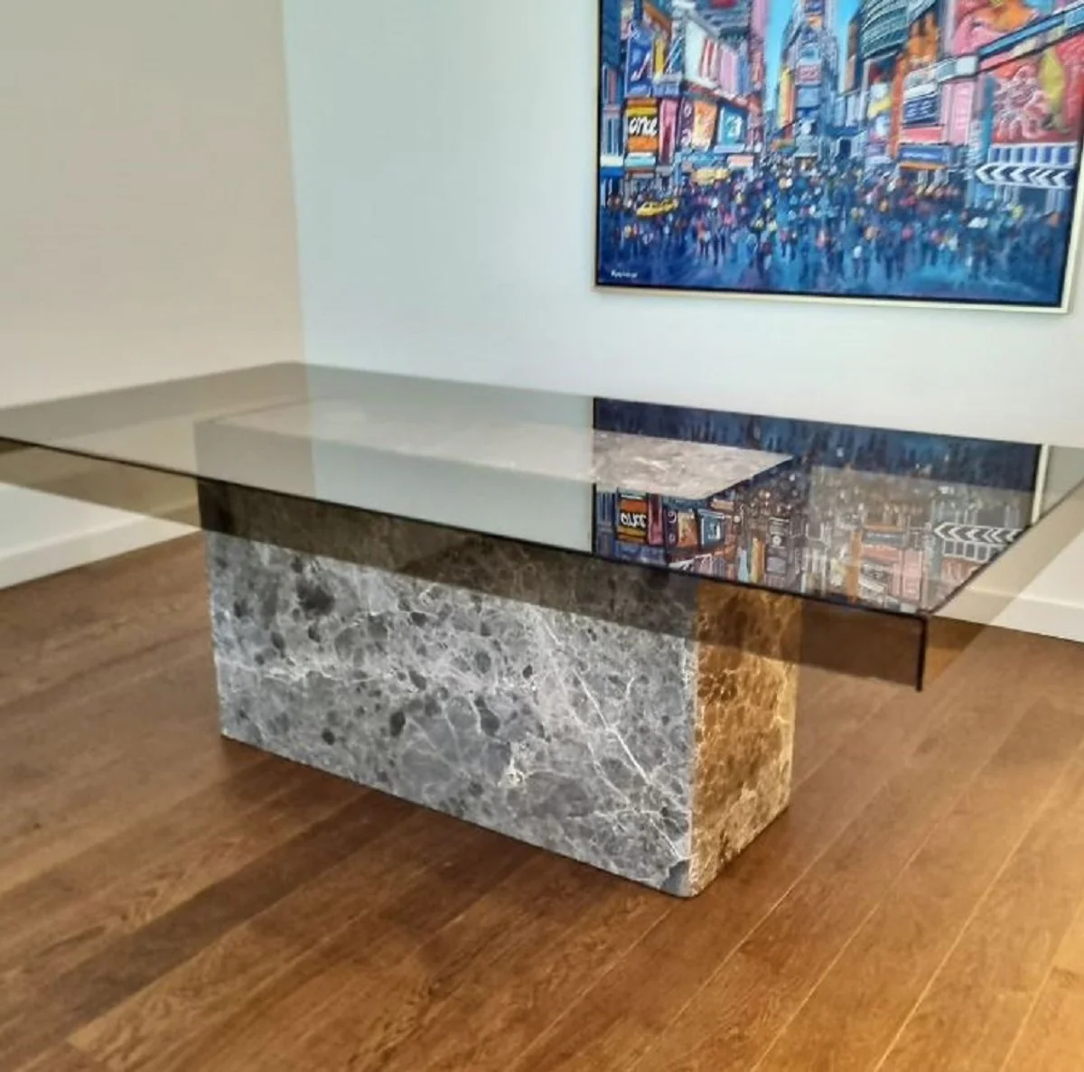 Luxury dining table gray 200 x 100 x H. 75 cm - Marble kitchen table with glass table top - Dining room furniture - Marble furniture - Luxury furniture