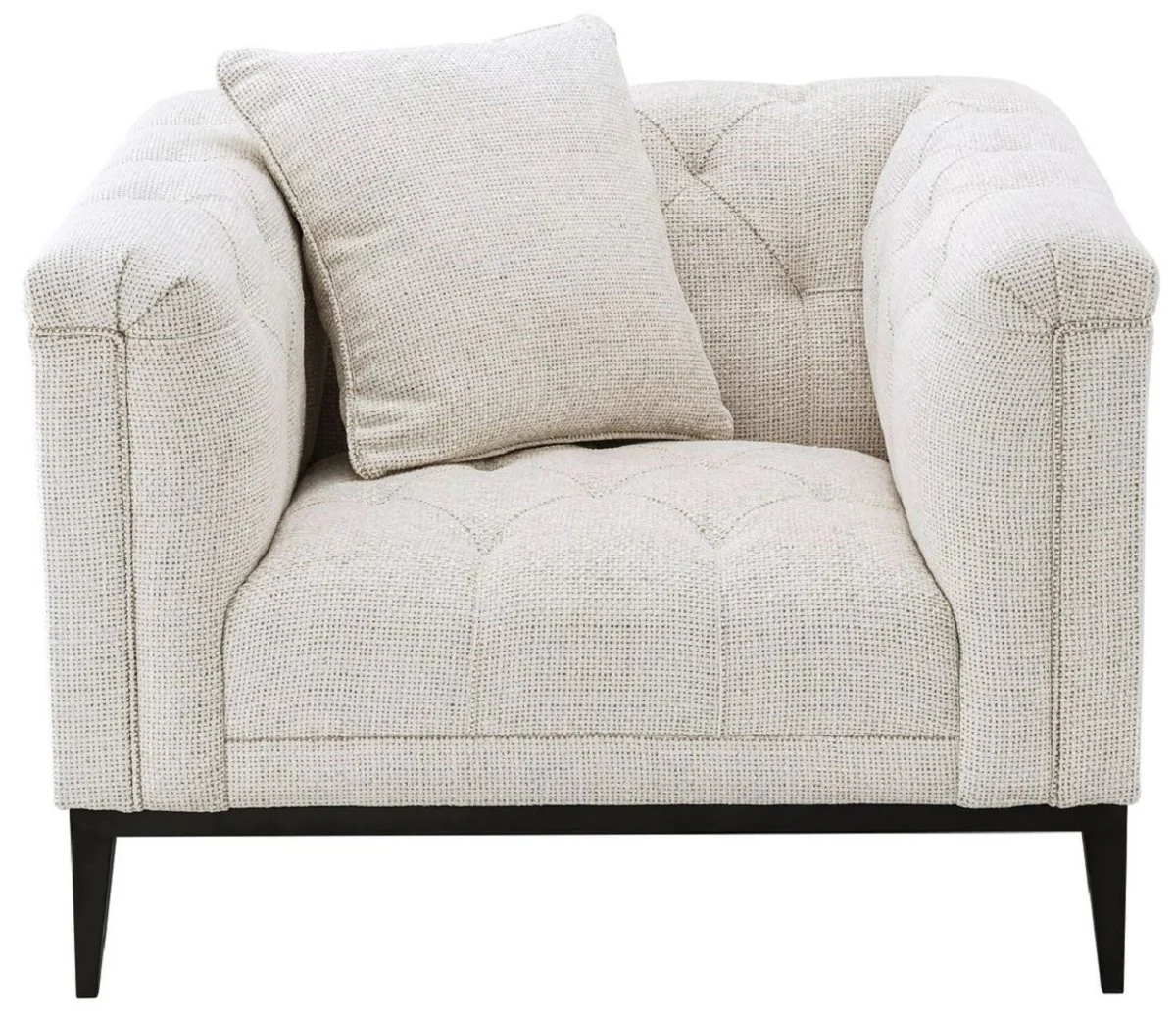 Luxury Chesterfield armchair with cushion white / gunmetal 103 x 97 x H. 75 cm - Living room armchair - Hotel armchair - Living room furniture - Chesterfield furniture - Luxury furniture - Luxury furnishings