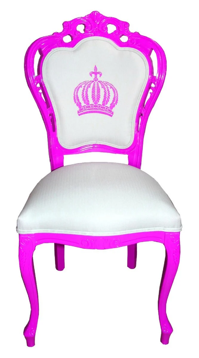 Pompöös by Luxury Baroque Dining Room Chairs White / Magenta - Pompöös Baroque Chairs designed by Harald Glööckler - 4 Dining Room Chairs - Baroque Dining Room Furniture