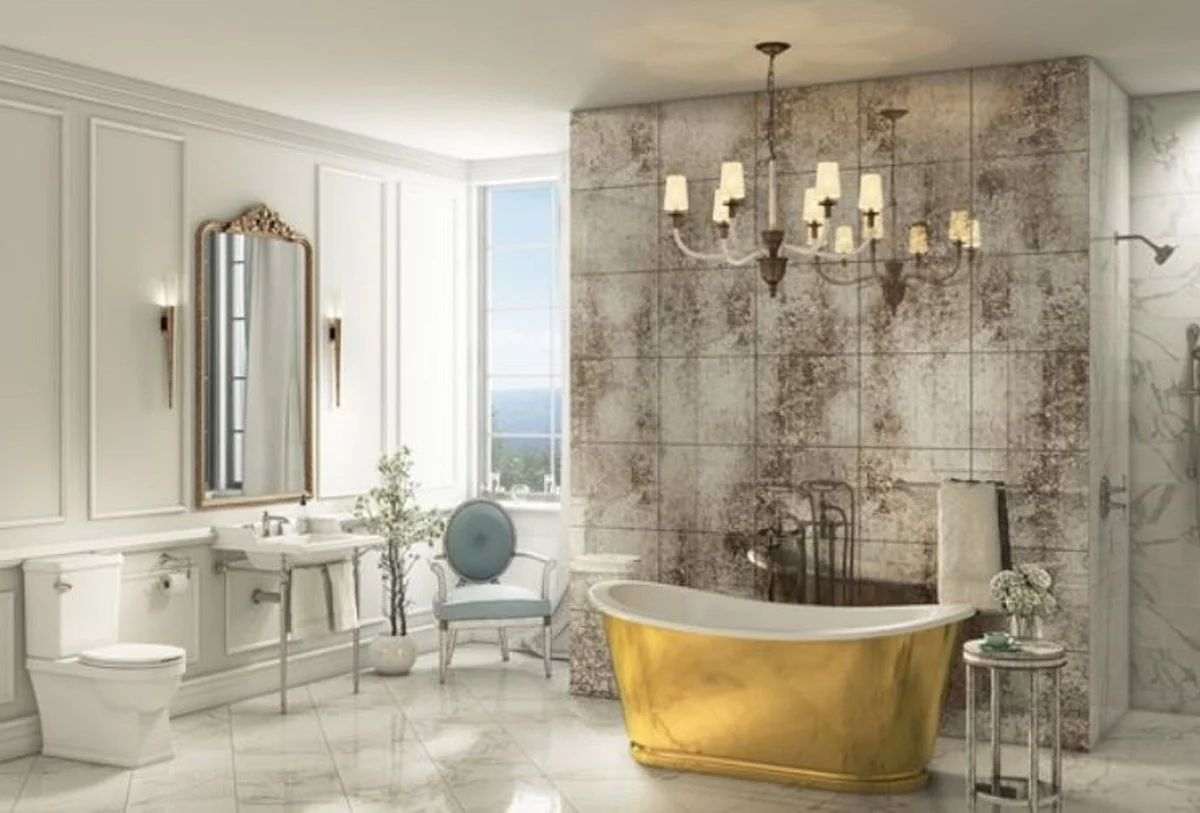 Luxury Art Nouveau bathtub gold / white 167.5 x 76.1 x H. 71.1 cm - Freestanding retro bathtub - Luxury Art Nouveau bathroom furniture