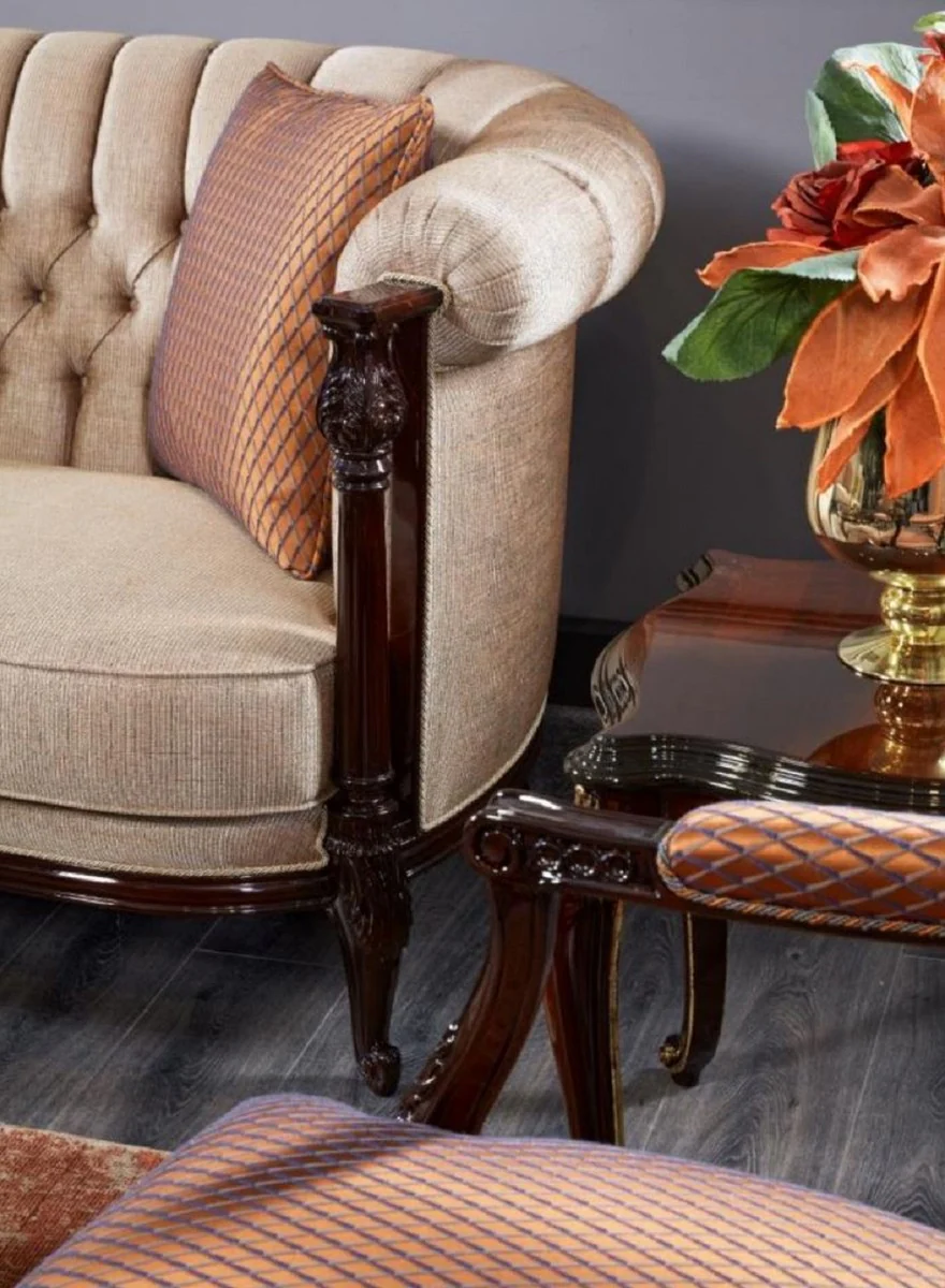Luxury Baroque Chesterfield Sofa Beige / Dark Brown - Magnificent Living Room Sofa - Baroque Style Living Room Furniture - Luxury Furniture in Baroque Style - Baroque Furnishings - Noble & Magnificent