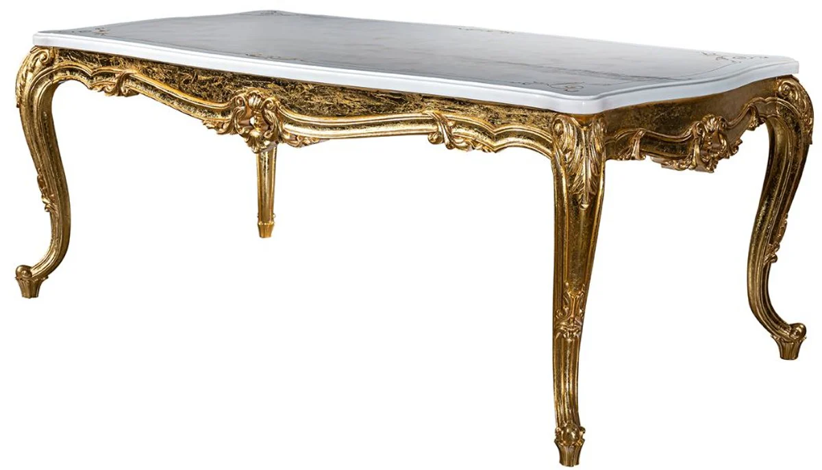 Luxury baroque dining table white / gold 202 x 102 x H. 80 cm - solid wood kitchen table - dining room table - magnificent dining room furniture in the baroque style