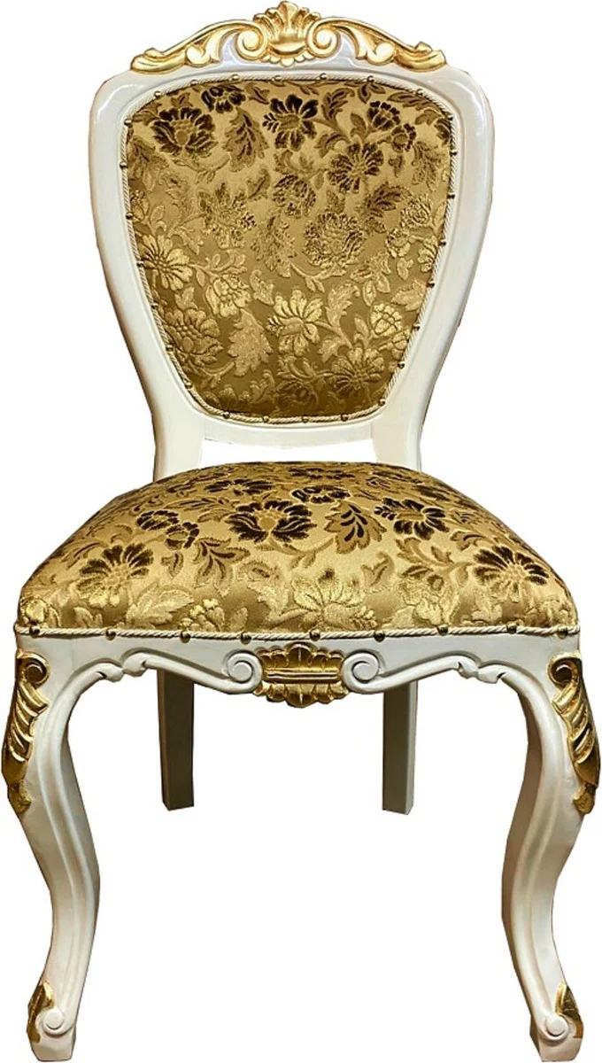 Pompöös by Luxury Baroque Dining Room Chairs Gold Bouquet Pattern / Cream White / Gold - Pompöös Baroque Chairs designed by Harald Glööckler - 6 Dining Room Chairs - Baroque Dining Room Furniture