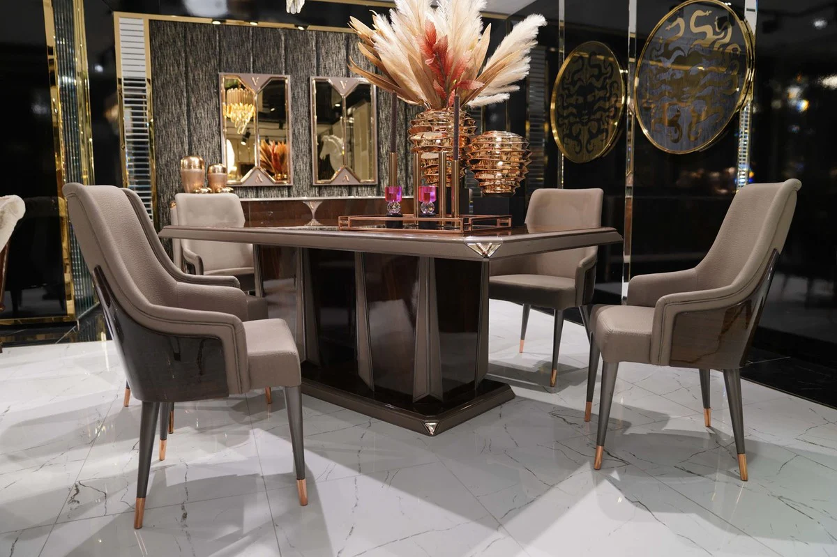 Luxury dining room set dark brown / gray / copper - 1 luxury dining table & 6 luxury dining room chairs - dining room furniture - luxury furniture - luxury furnishings - dining room furnishings