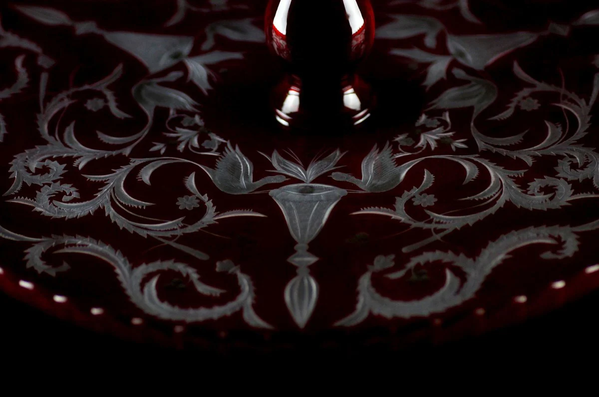 Luxury cake plate red / silver Ø 32 x H. 12 cm - Handmade and hand-engraved glass cake plate - Hotel & Restaurant Accessories - Luxury quality