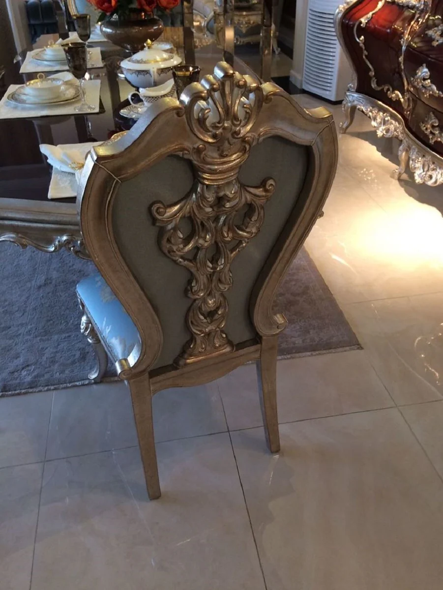 Luxury baroque dining room chair light blue / beige / silver - magnificent solid wood kitchen chair with elegant pattern - baroque dining room furniture