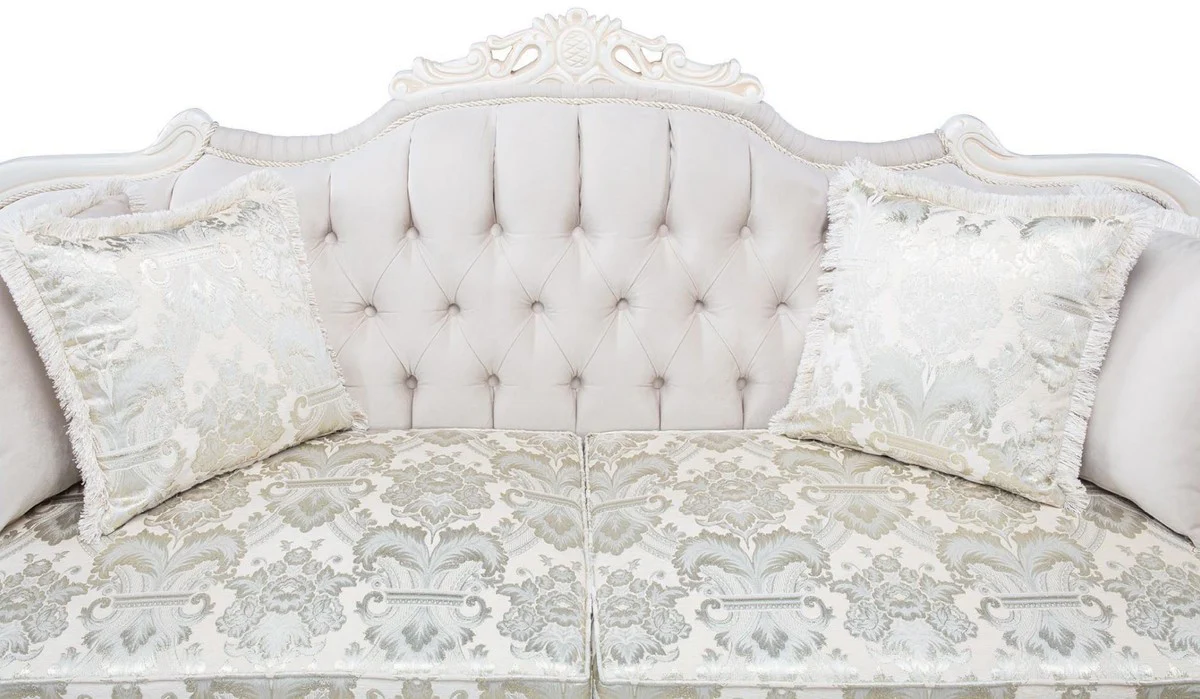 Luxury baroque living room sofa with decorative pillows light pink / white / beige 230 x 90 x H. 110 cm - Baroque furniture