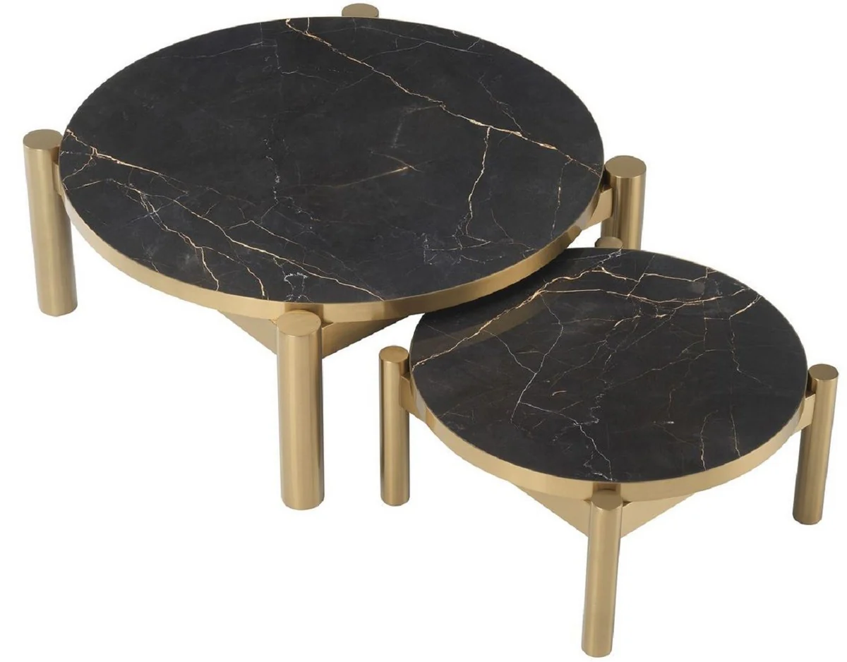 Luxury coffee table set brass / black - stainless steel living room tables with ceramic tops - luxury living room furniture
