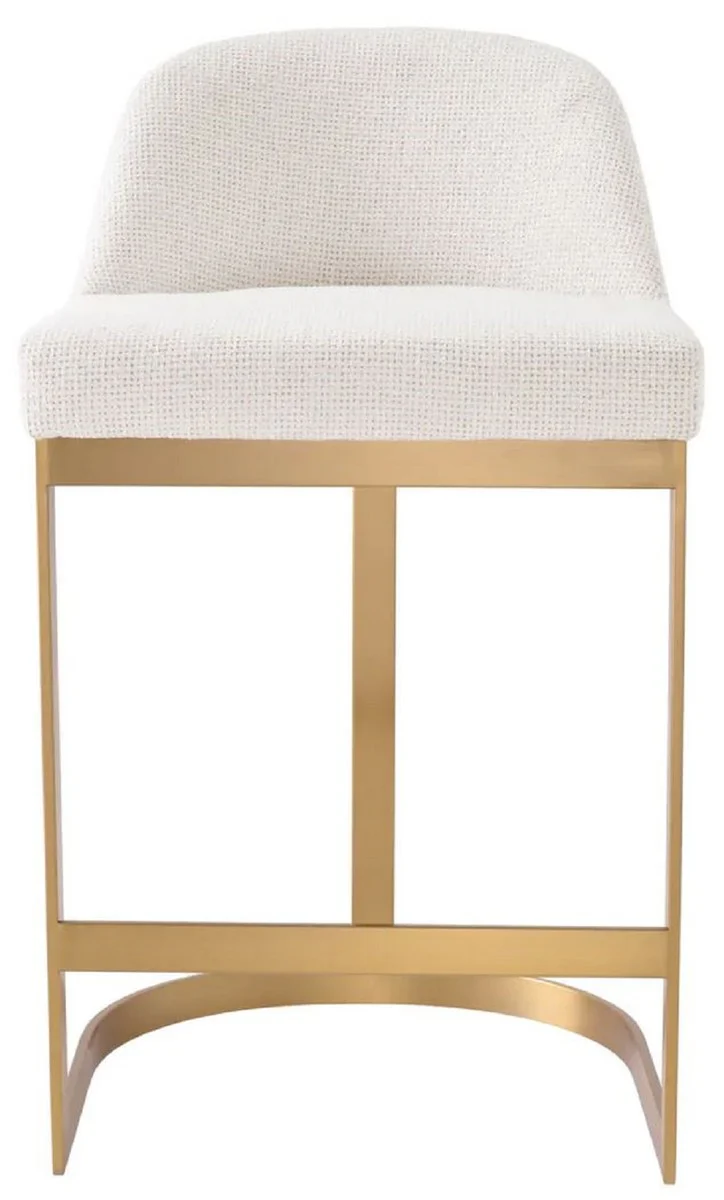 Luxury bar chair cream white / brass 53 x 51 x H. 93 cm - Padded stainless steel bar stool - Bar furniture - Luxury furniture - Luxury quality