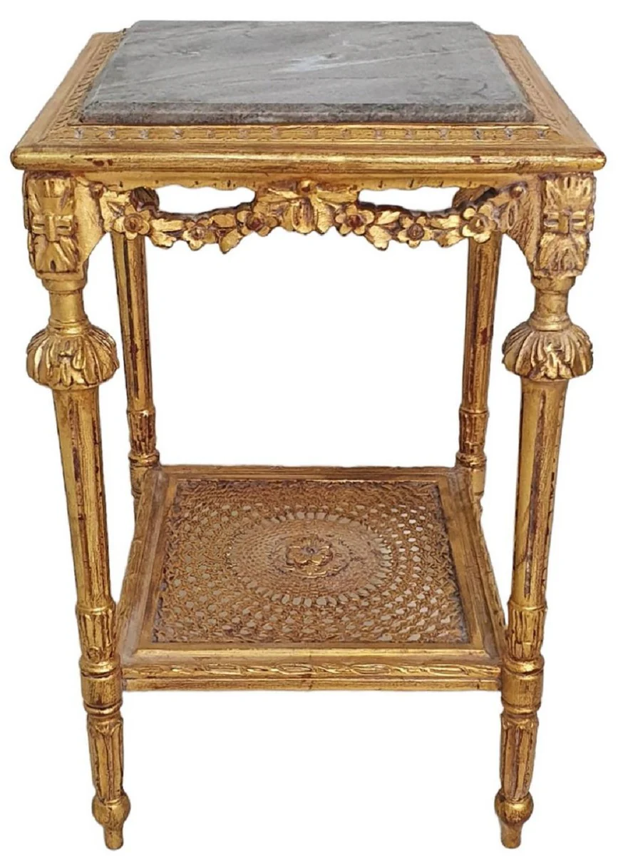 Baroque side table antique gold / gray - magnificent antique style solid wood table with marble top - living room furniture in baroque style - baroque furniture