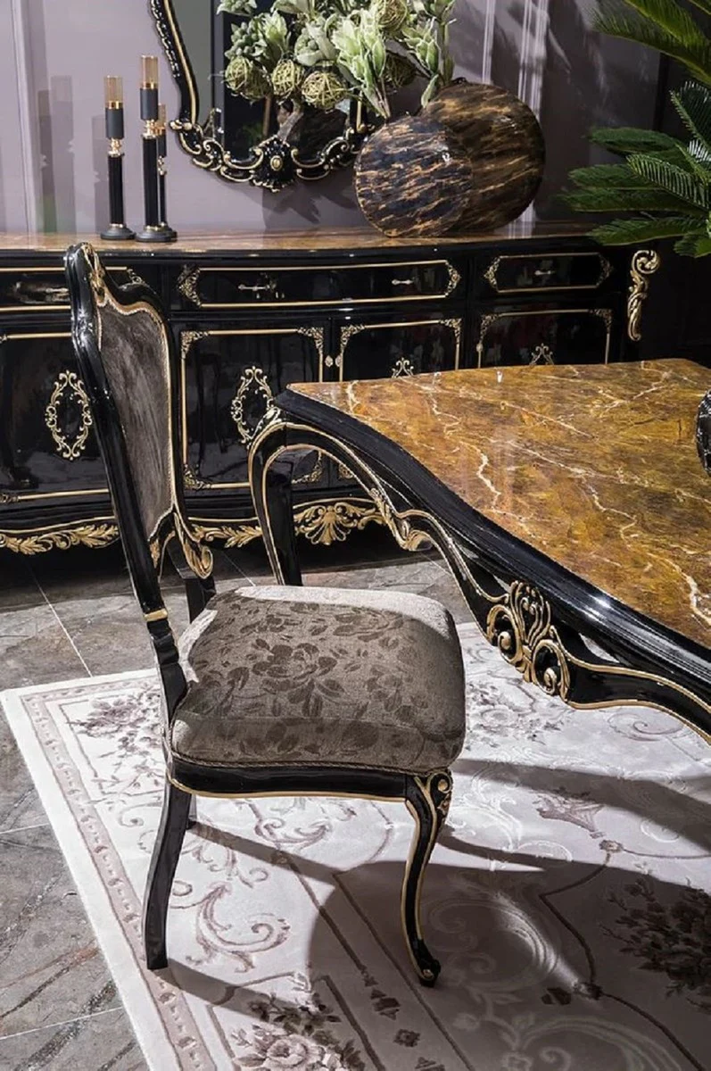 Luxury Baroque Dining Room Chair Set Silver / Black / Gold - Baroque Kitchen Chairs Set of 6 - Luxury Dining Room Furniture in Baroque Style - Baroque Dining Room Furniture - Noble & Magnificent