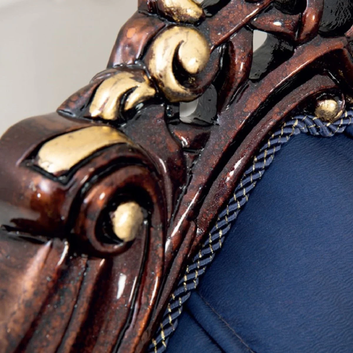 Luxury baroque sofa blue / dark brown / gold 270 x 100 x H. 122 cm - magnificent living room sofa with an elegant pattern - furniture in the baroque style