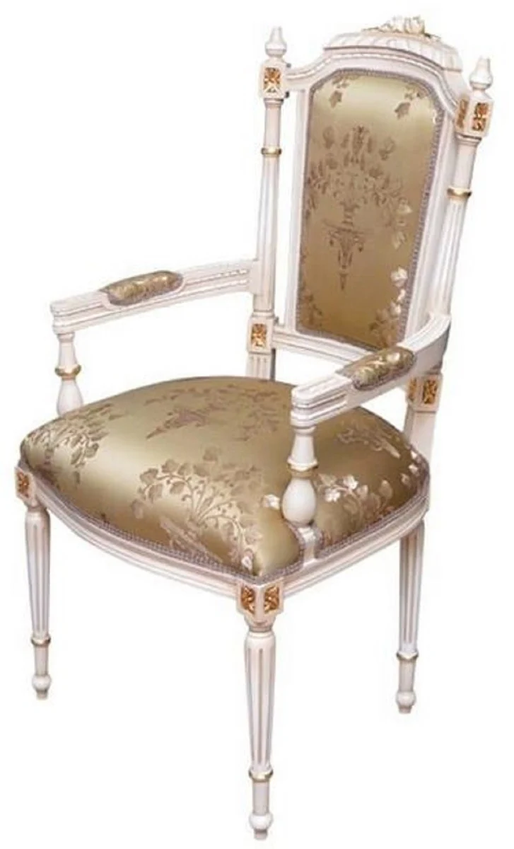 Baroque dining room chair gold / cream / gold - handmade antique style chair with armrests - dining room furniture in baroque style