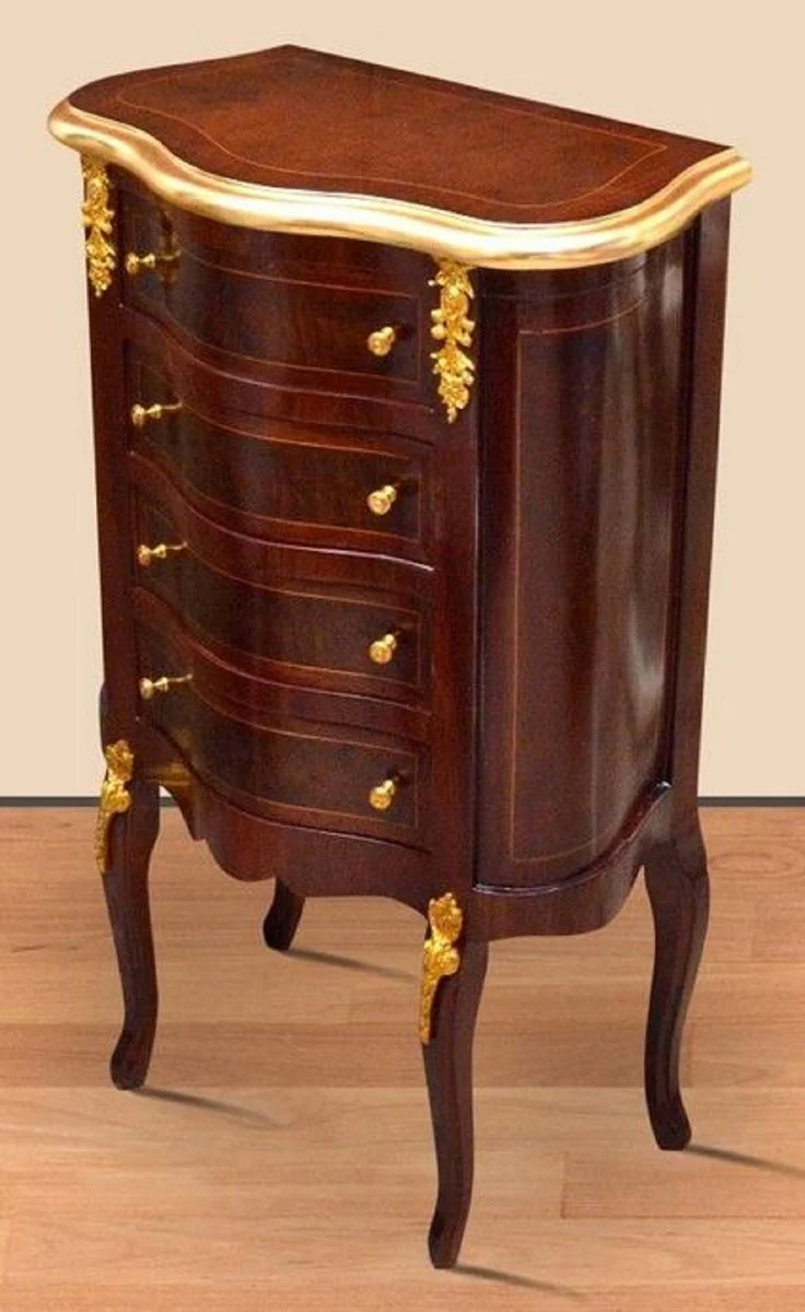 Baroque night dresser dark brown / gold - handmade solid wood chest of drawers in baroque style - antique style bedside table - side table with 4 drawers - baroque furniture