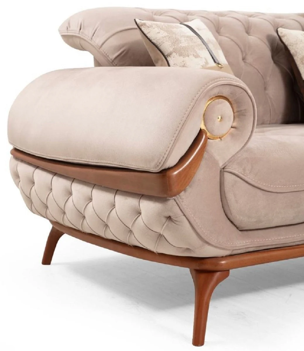 Luxury Chesterfield living room sofa with adjustable backrests beige / brown - Chesterfield living room furniture - Luxury living room furniture - Luxury furniture - Luxury furnishings