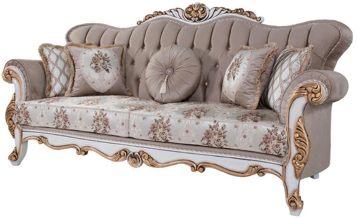 Luxury Baroque Living Room Set Gray / Multicolored / White / Bronze - 2 Sofas & 2 Armchairs & 1 Coffee Table - Living Room Furniture in Baroque Style - Noble & Magnificent