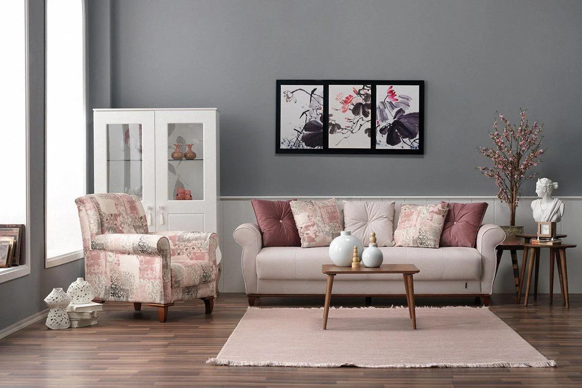 Designer Bergere Armchair Stuttgart White/Rose Pattern - Hotel Furniture