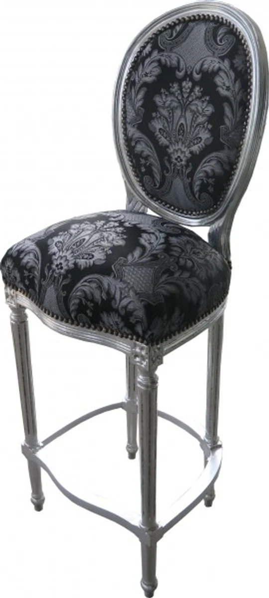 Baroque Bar Chair Black Pattern / Silver - High Chair Bar Chair Bar Stool - Club Furniture