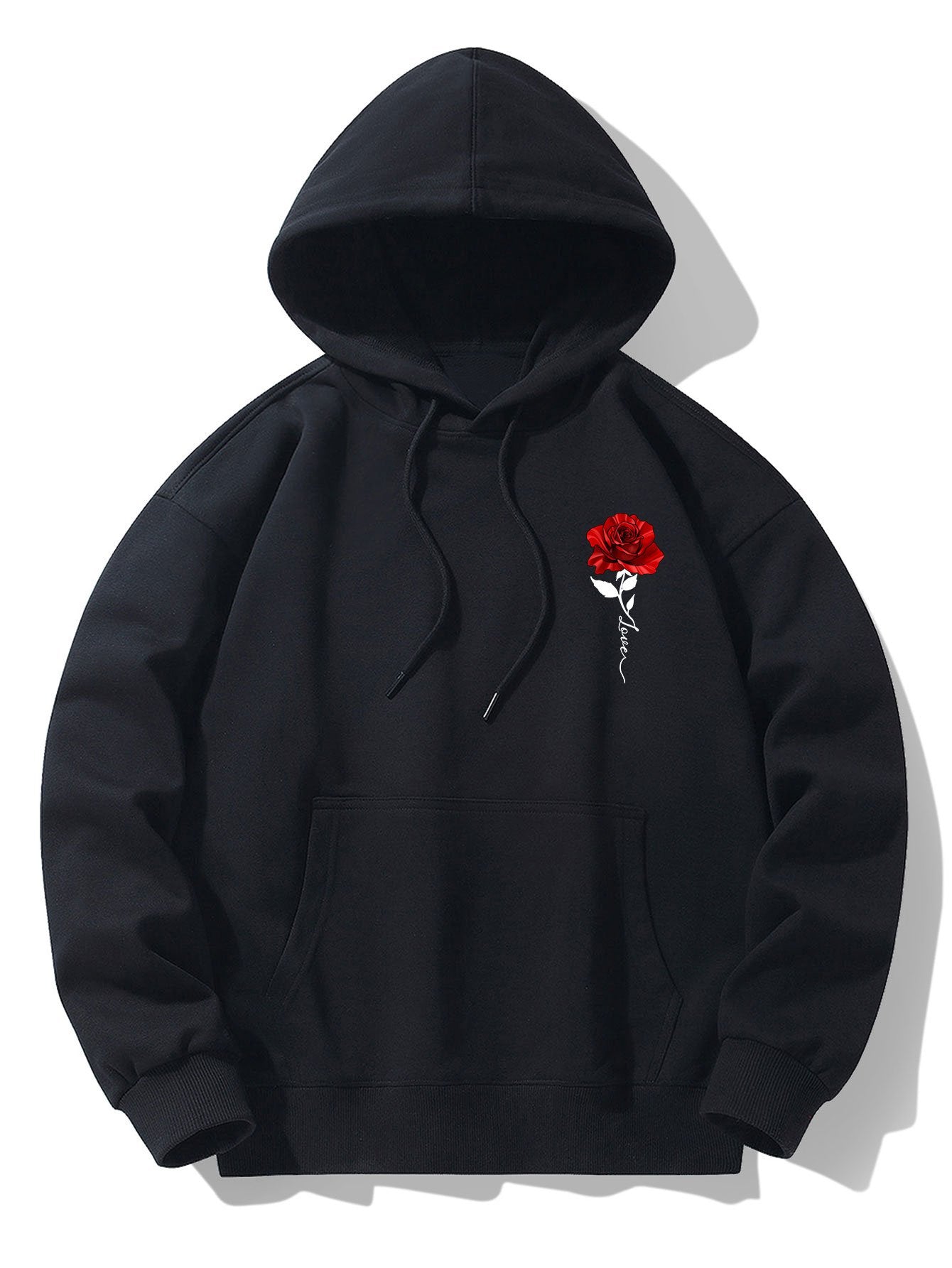 Rose Print Cotton Blend Hoodie