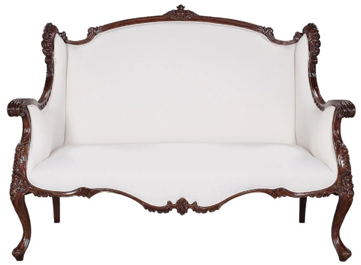 Luxury Baroque Sofa White / Dark Brown - Magnificent Living Room Sofa in Baroque Style - Baroque Living Room Furniture - Noble & Magnificent
