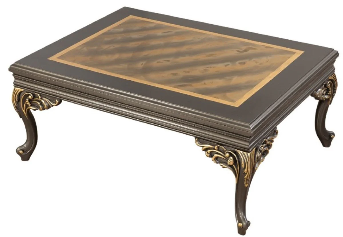 Luxury Baroque coffee table gray / gold 110 x 84 x H. 48 cm - Magnificent handmade living room table in Baroque style - Baroque furniture