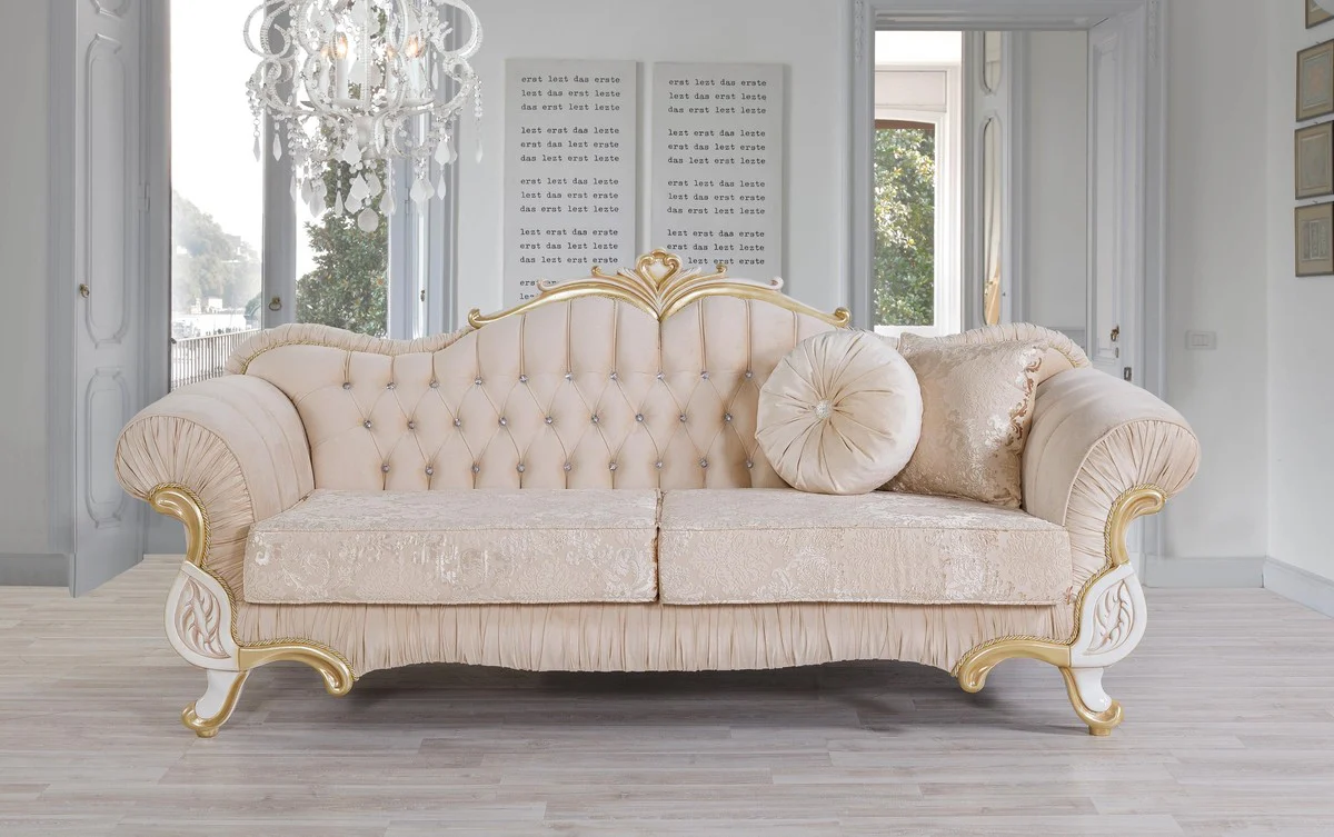 Baroque living room set beige / white / gold - 2 sofas & 2 armchairs & 1 coffee table - living room furniture in baroque style - noble baroque furniture