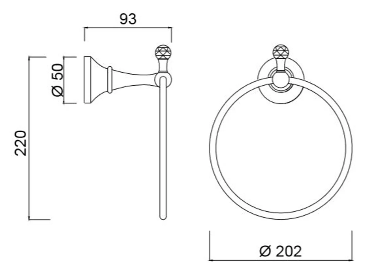 Luxury towel holder / towel ring with Swarovski crystal glass silver 20.2 x 9.3 x H. 22 cm - Luxury bathroom accessories Made in Italy