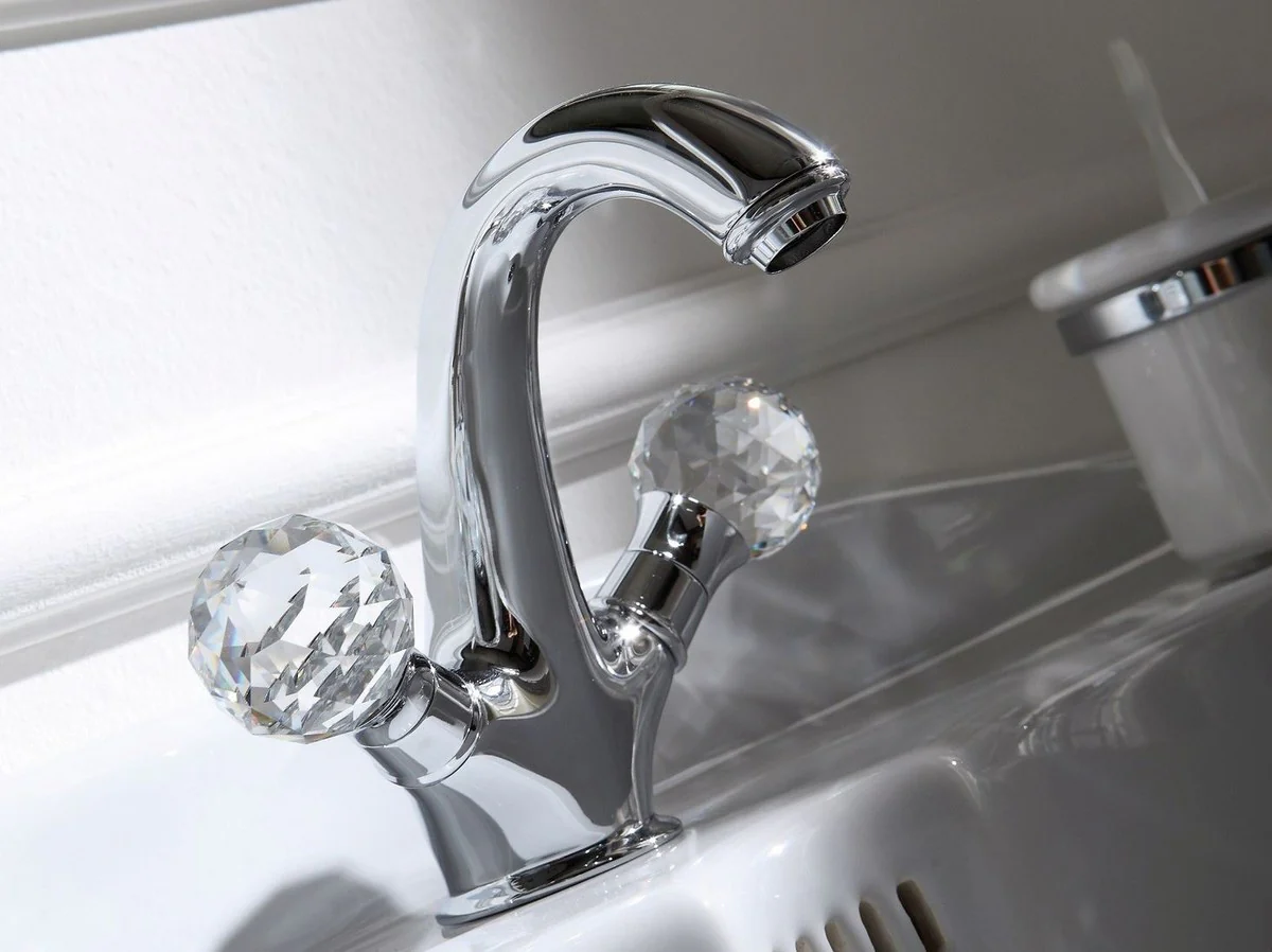 Luxury basin mixer with Swarovski crystal glass silver 13.5 x H. 16.5 cm - Luxury bathroom accessories Made in Italy