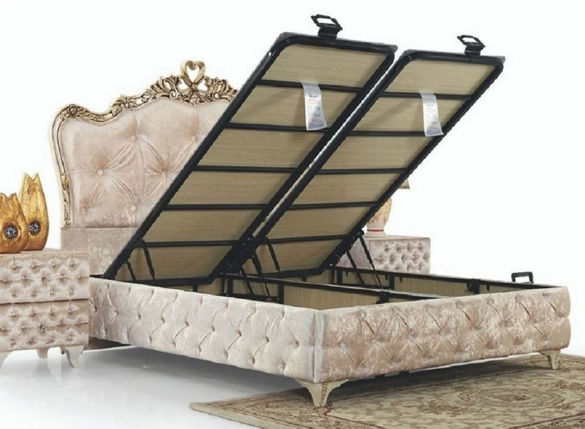 Luxury Baroque Double Bed Beige / Cream / Brown - Various Sizes - Handcrafted Solid Wood Bed in Baroque Style - Baroque Bedroom & Hotel Furniture - Noble & Magnificent