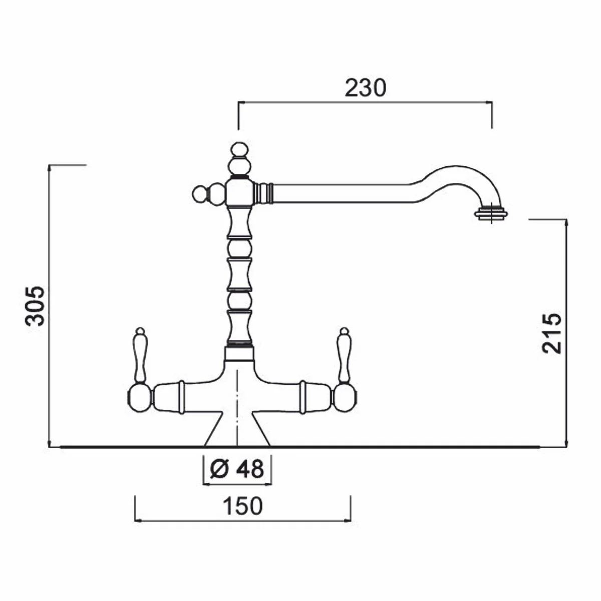 Art Nouveau Retro Basin Mixer Gold / White H. 30.5 cm - Made in Italy