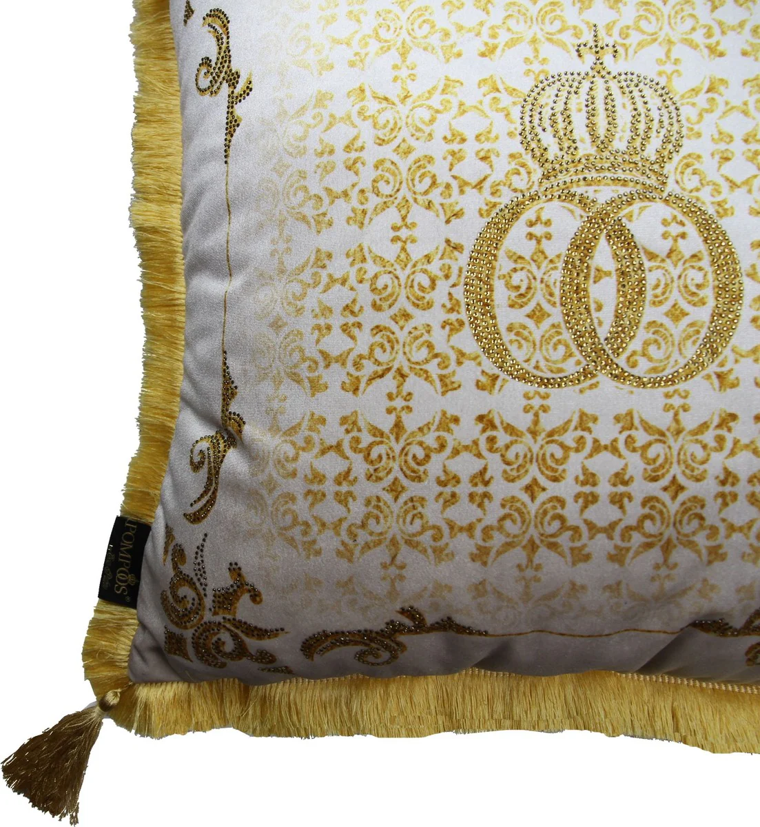 Harald Glööckler luxury decorative baroque cushion Pompöös by cream / gold crown deluxe with rhinestones and tassels - Glööckler cushion