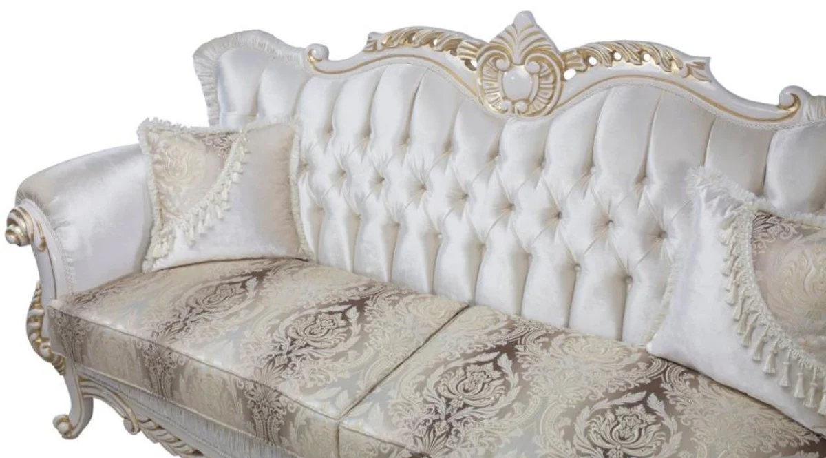 Luxury Baroque sofa with decorative pillows multicolored / white / gold 237 x 81 x H. 115 cm - Baroque living room furniture
