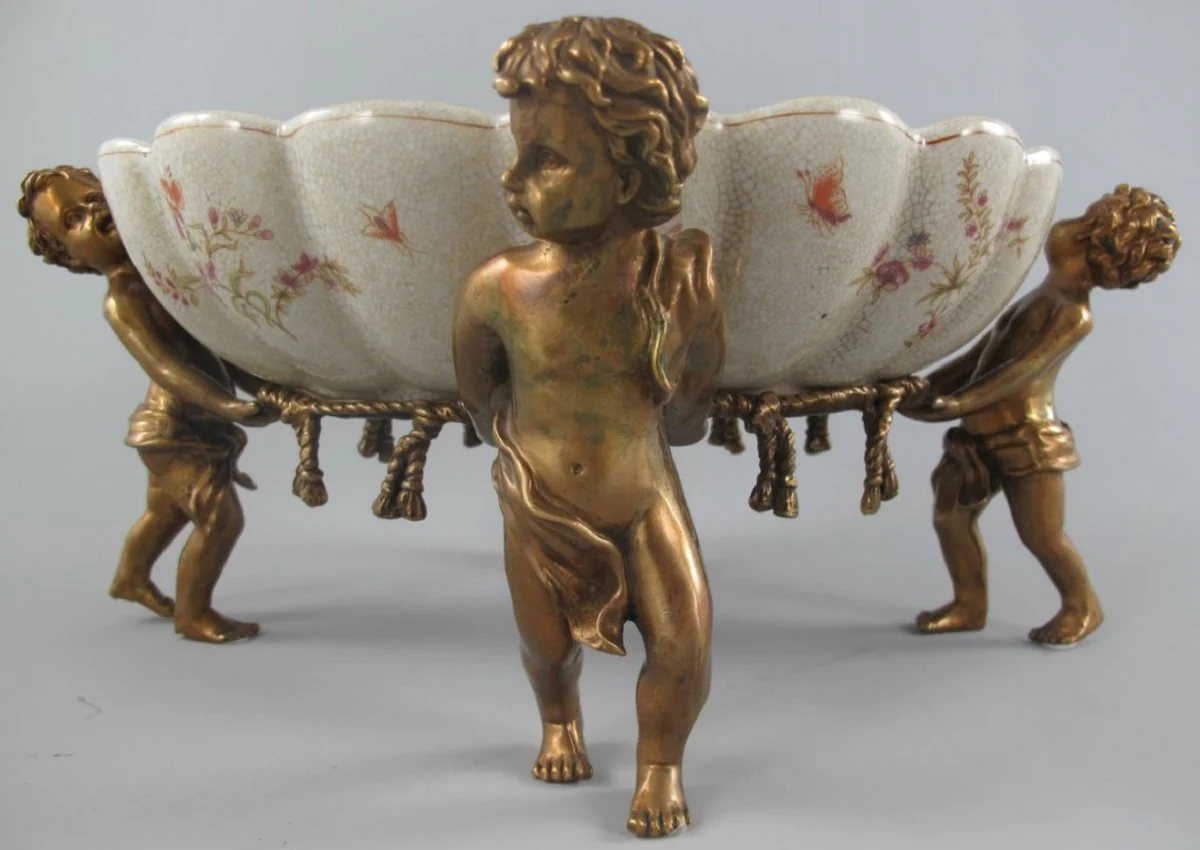 Art Nouveau porcelain bowl with 4 decorative angel figures cream / multicolored / brass 40 x 30 x H. 17 cm - Baroque & Art Nouveau decorative accessories