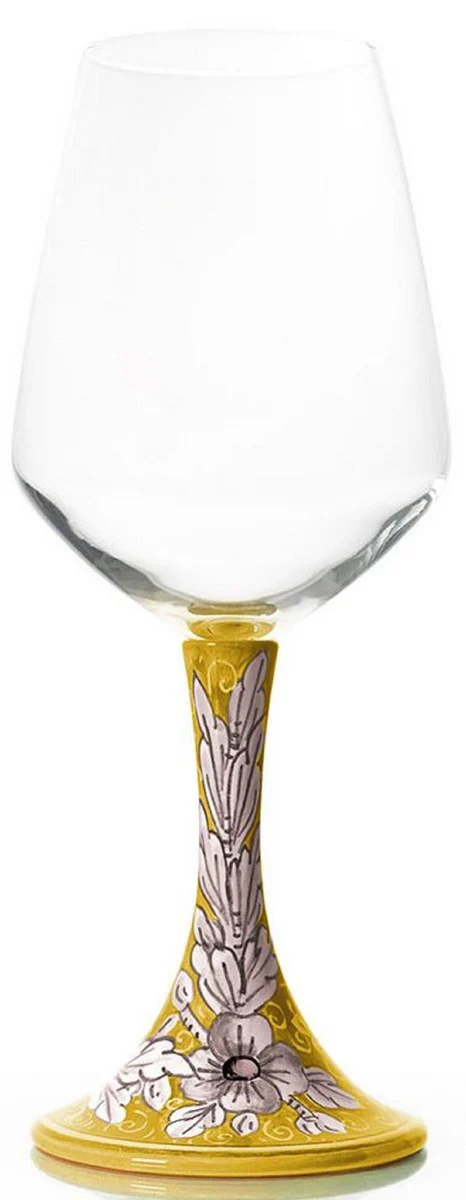 Luxury Ceramic Wine Glass Set of 6 Yellow / Multicolored H. 23.5 cm - Handmade & Hand-Painted Wine Glasses - Hotel & Restaurant Accessories - Luxury Quality - Made in Italy