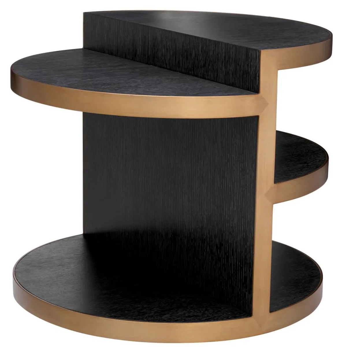 Luxury side table black gray / brass Ø 65 x H. 55.5 cm - Round living room solid wood table - Living room furniture - Luxury furniture - Luxury collection