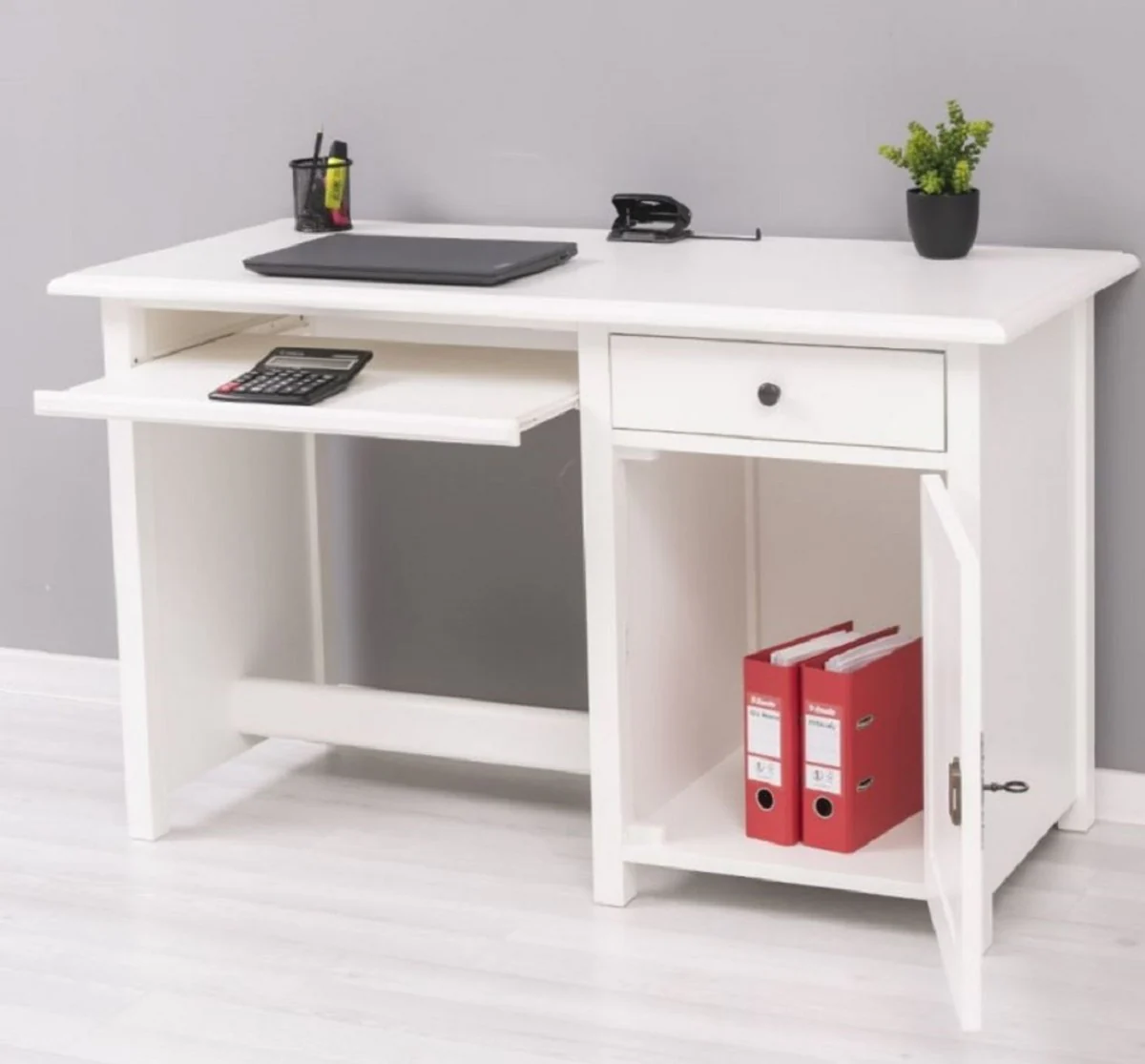 Country house style desk white 130 x 60 x H. 78 cm - Solid wood secretary in country house style - Office furniture - Solid wood furniture - Country house style furniture