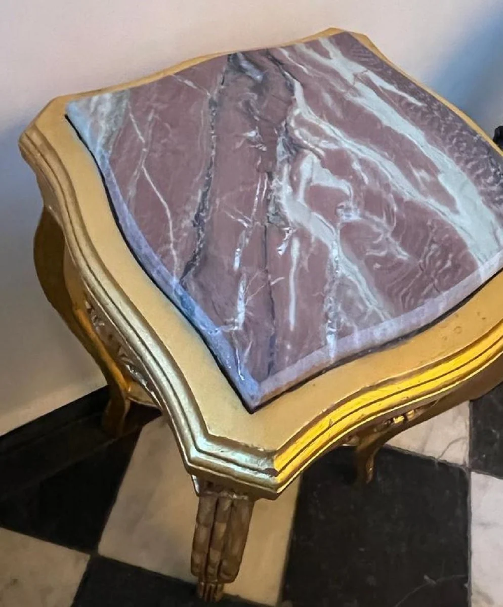 Baroque side table gold / gray - square antique style table with marble top - baroque style living room furniture in baroque style - baroque furniture